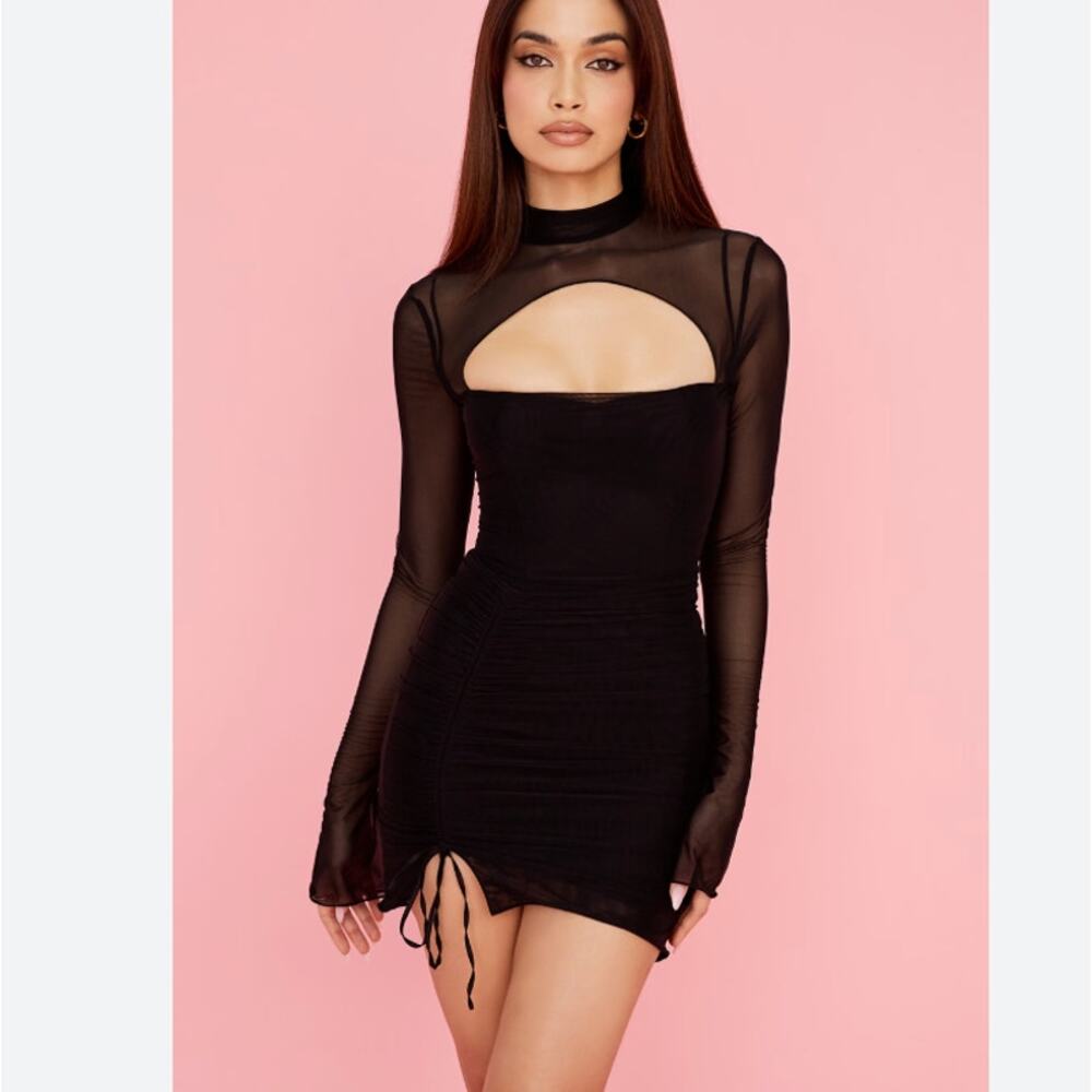 House of CB Cecilia Black Mesh Cut Out Whimsygoth Mini Dress NWT Size M - Picture 7 of 8